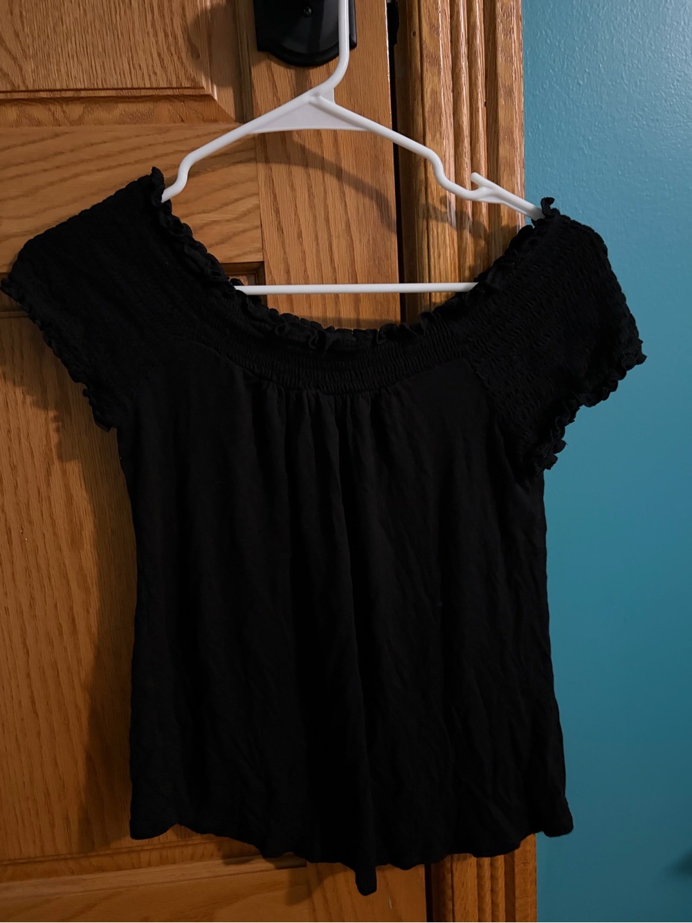 No Boundaries Black Smocked Off-Shoulder Crop Top